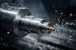 © RATAN - Close up of a metal lathe in operation with metal shavings flying off the workpiece during the machining process
