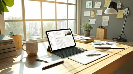 Modern workspace concept with laptop computer and coffee cup