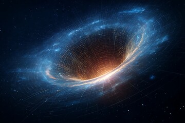 Wall Mural - a cosmic vortex with swirling blue and orange energy in a vast star filled space environment view