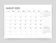 © maradaisy - August 2025 year calendar. Week starts Sunday. Planner calender template. Table schedule grid. Timetable layout. Desk monthly organizer. Corporate diary. Vector simple illustration. Paper size A5