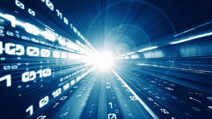 Loopable video of digital data flow on road in concept of program coding with graphic creating vision of fast speed transfer to show digital transformation , disruptive innovation . Seamless Loop .