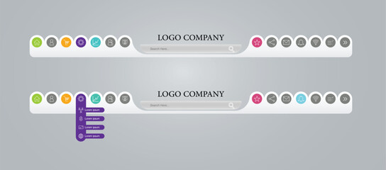 Wall Mural - web design template elements with icons set: navigation menu bars