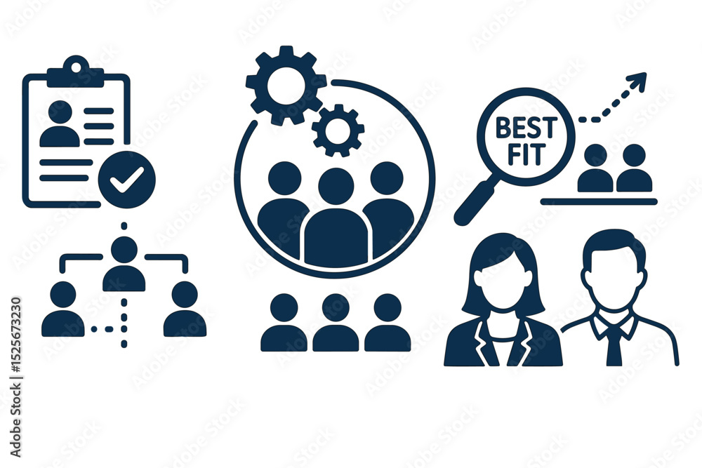 HR strategy icons. Recruitment. Talent acquisition. Best fit candidate ...
