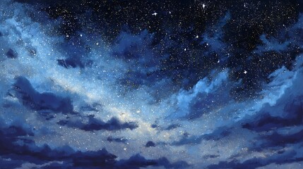 Aufkleber - A serene starry night sky depiction, with delicate cloud formations hinting at the vastness of the universe