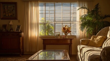 Aufkleber - a living room shows a blind in a window