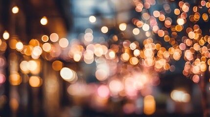 Aufkleber - Abstract cream background with blurry festival lights and outdoor celebration bokeh - abstract background with bokeh