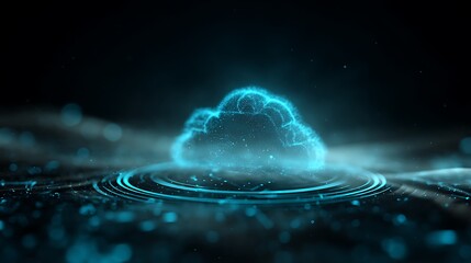 Leinwandbilder - Digital informational technology web futuristic hologram with cloud icon, blue golden light digits and code background, cloud computing, abstract motion of digital data flow