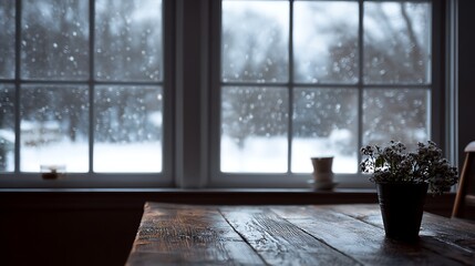 Poster - Empty table and winter window in background