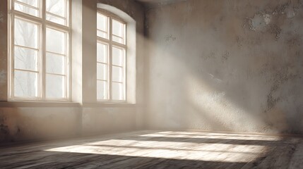 Aufkleber - Empty light interior background, white textured empty wall and wooden light floor with beautiful lighting