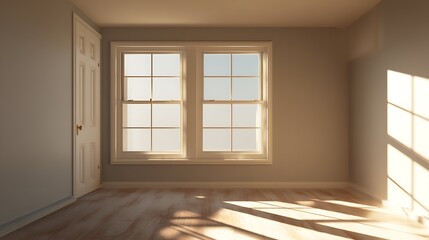 Aufkleber - Empty room after renovation- there are two windows, white walls, and a wooden floor in the new