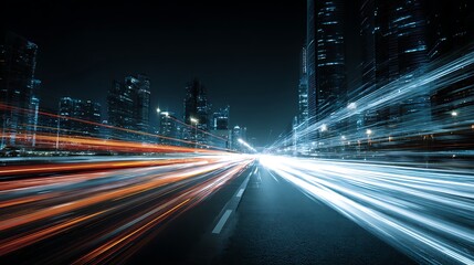 Aufkleber - Smart digital city with high speed light trail of cars of digital data transfer