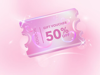 Wall Mural - holographic gradient chrome color a coupon tag label. 50 percent discount offer tag with shiny, glos