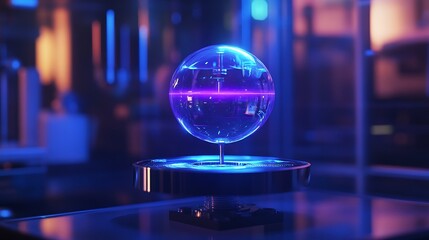 Floating Sphere Display Glowing in Blue and Purple Light