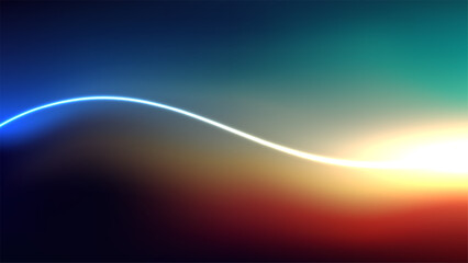 Wall Mural - abstract gradient background with glowing curved white line, blue teal orange red blend, bright flar