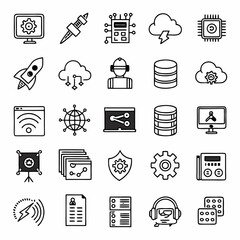 Technology icons set digital innovation cloud computing