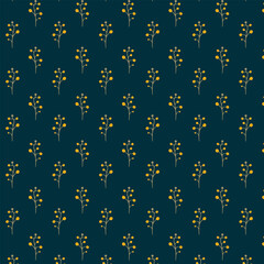 elegant seamless botanical pattern with yellow berries on dark blue background.