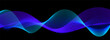 © vika_k - Neon sound wave on black background. Abstract flowing wavy dot lines design for ai concept, eq equalizer, audio record, voice assistant. Vector blue purple gradient dashed curve stripe wallpaper