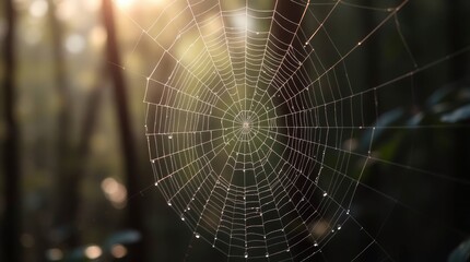 Dewcovered spider web nature scene backlit