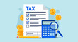 © GraphicsWorld - Tax planning, financial strategy for tax optimization, reduction or refund, income or revenue management, taxation or calculation concept, businessman with magnifying glass analyze tax plan document.