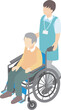 © ribbon_s - アイソメトリック　俯瞰　人物　男性　車椅子　介護　福祉　介護士　福祉　メディカル　イラスト