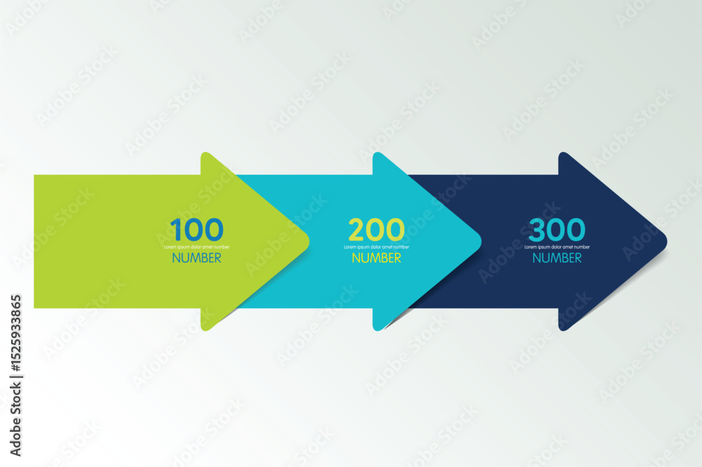 Three step arrow template for presentation. 3 steps options, elements ...