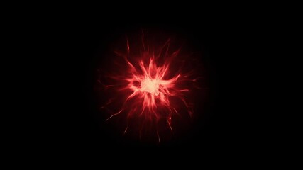 Wall Mural - glowing red energy sphere pulsates with electric tendrils against a black background. abstract anima