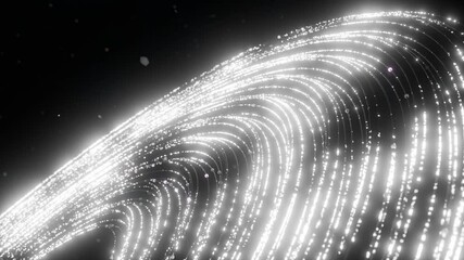 Wall Mural - abstract wave of glowing white particles and light trails on black background. futuristic technology