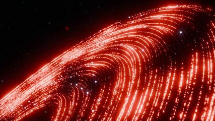 Wall Mural - abstract wave of glowing red particles and light trails on black background. futuristic technology a