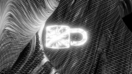 Wall Mural - glowing white padlock over abstract digital mesh surface in dark space. cyber security and data encr
