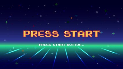Wall Mural - press start. pixel art .8 bit game. retro game. for game assets. retro futurism sci-fi background. g