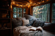 © Pattahpon - Cozy Reading Nook: Experience the inviting ambiance of a cozy reading nook, filled with soft pillows, a warm blanket, and the enchanting glow of fairy lights.