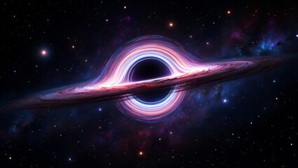 Wall Mural - Dramatic Black Hole Illustration with Accretion Disk and Glowing Rings in Deep Space