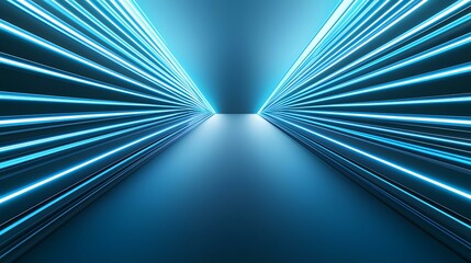 Wall Mural - the image contains a digital rendering of a futuristic hallway or tunnel. bright blue neon lines con