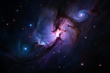 Wall Mural - Vibrant Nebula in Deep Space with Swirling Clouds of Gas and Distant Stars