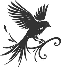 a cute bird on tree branch sitting vector silhouette
