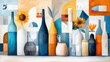 © fajar - Still life of bottles and flowers. Abstract composition