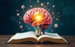 © nana - Concept of education and success. Online education, is a new idea. Collage with a brain, gears, and book. book of knowledge lightbulb brain, generative ai. High quality