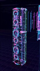 Wall Mural - Holographic wireframe speaker neon outline