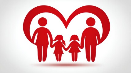 Poster - Family Bond Illustrated Through a Red Heart Shape Symbolizing Unity and Love With an Open Top Edge for Creativity