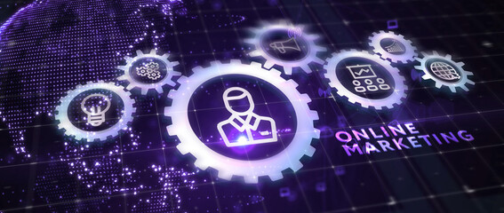 Wall Mural - Digital Marketing Technology Solution for Online Business Concept. Business, Technology, Internet and network concept. 3d illustration