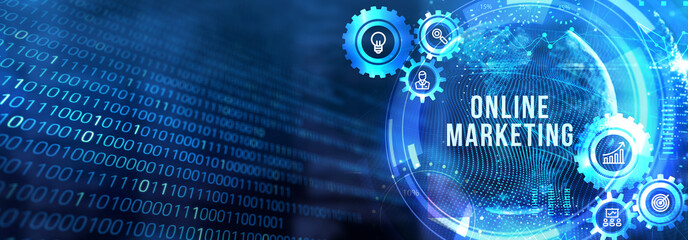 Wall Mural - Digital Marketing Technology Solution for Online Business Concept. Business, Technology, Internet and network concept. 3d illustration