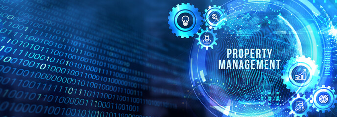 Wall Mural - PROPERTY MANAGEMENT inscription, new business concept Business, Technology, Internet and network concept. 3d illustration