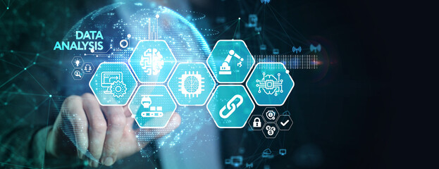 Wall Mural - Data Analysis for Business and Finance Concept. Information report for digital business strategy. Business, technology, internet and networking concept.