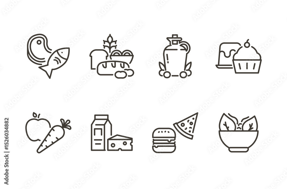 Food Rda Icon Food nutrition icon set. Thin line editable stroke icons for healthy ...