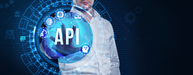 API - Application Programming Interface. Software development tool. Business, modern technology, internet and networking concept.
