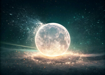 earth and moon, luminous orb pulsing in grainy space