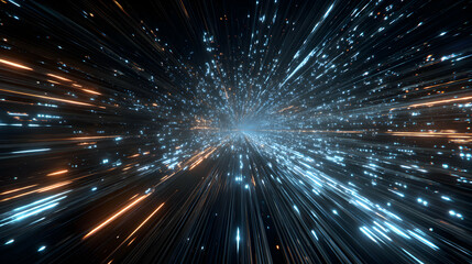 Wall Mural - abstract depiction of speed and motion through space with luminous trails of light particles