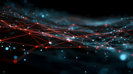 Abstract technology background with connected dots and lines, representing network communication and data analysis