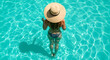 © Nur - Summer Vacation Poolside Relaxation Woman Sun Hat Bikini Blue Water Tropical Getaway