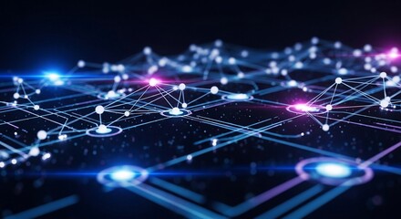 Abstract network with glowing nodes and connecting lines on dark background